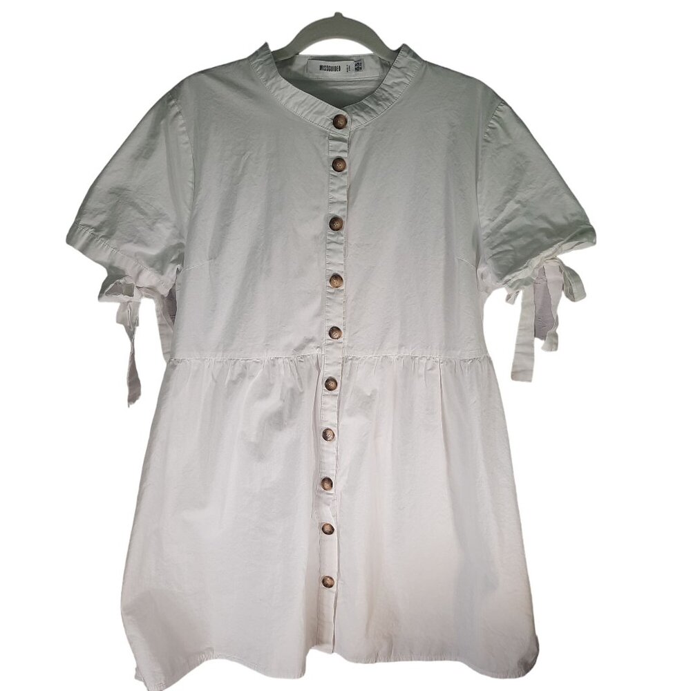 MISSGUIDED White Short Sleeve Casual Peplum Mini Dress - Picture 2 of 10